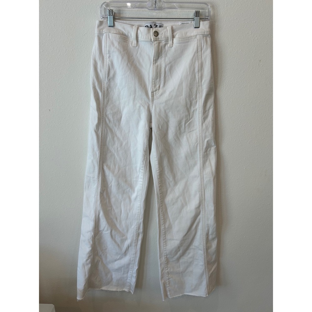 Daze Denim Just Right High Rise Wide Leg Jeans White Lambo Raw Hem Women Size 28